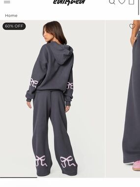 Edikted hoodie & Wide Leg Sweatpants Set with Pink Bow Accents